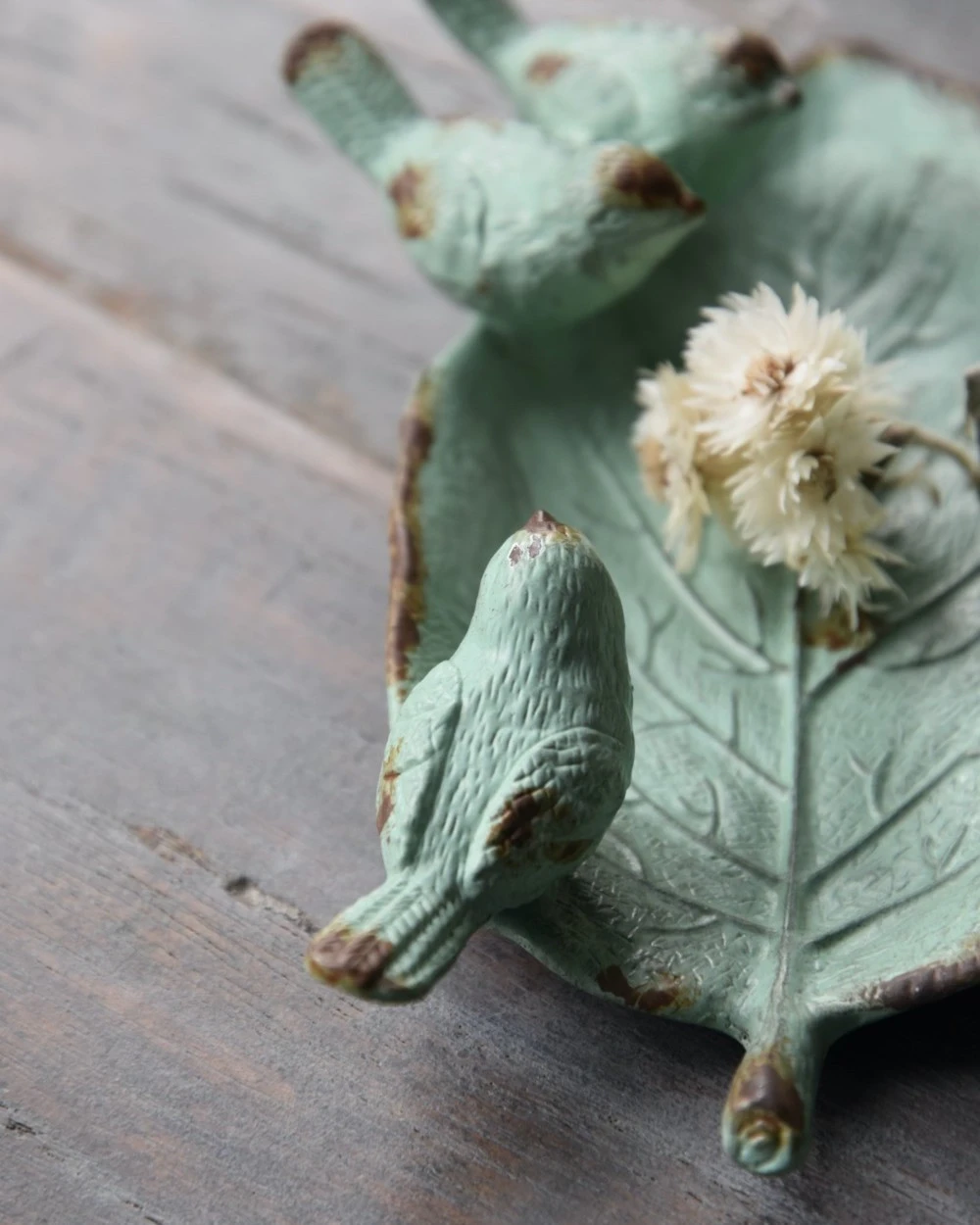 Blad Met 3 Vogeltjes Als Schaaltje In Antiek Turkoois 4 Blad Met 3 Vogeltjes Als Schaaltje In Antiek Turkoois - Afbeelding 2