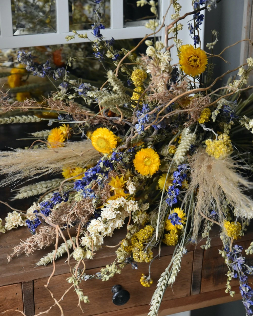 Gelaagd Droogbloemen Boeket Naturel Geel Blauw Groen 8 Gelaagd Droogbloemen Boeket Naturel Geel Blauw Groen - Afbeelding 6