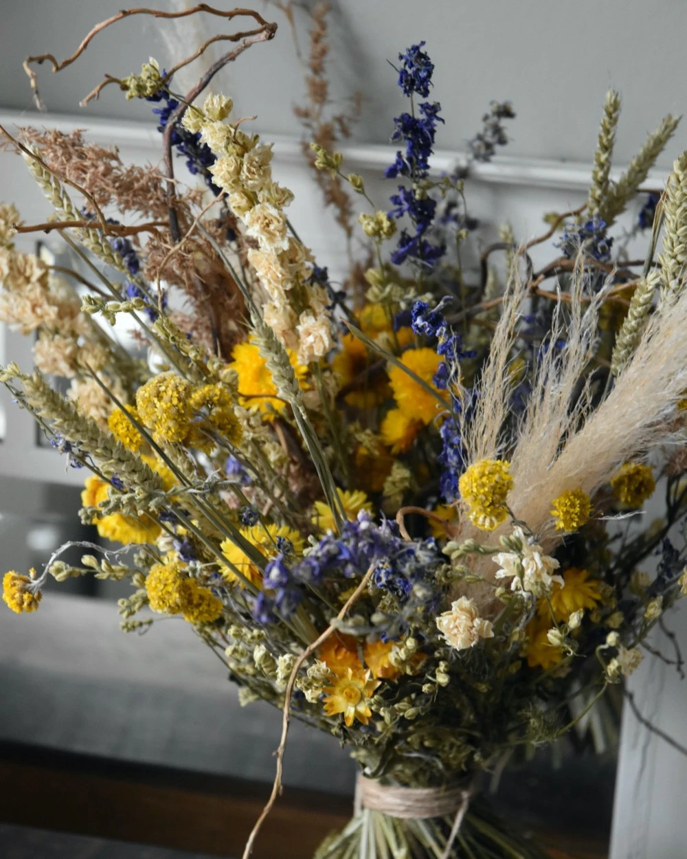 Gelaagd Droogbloemen Boeket Naturel Geel Blauw Groen 3 Gelaagd Droogbloemen Boeket Naturel Geel Blauw Groen
