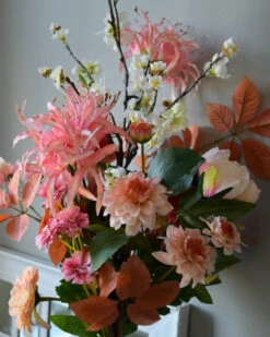 Gevuld Zijde Plukboeket In Perzik Roze Tinten