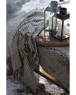 Geweven Sprei Olijfgroen Gebroken Wit Gestreept Met Kwastjes, IB Laursen -Bekend Decoratie Winkel geweven sprei olijfgroen gebroken wit gestreept met kwastjes ib laursen 3