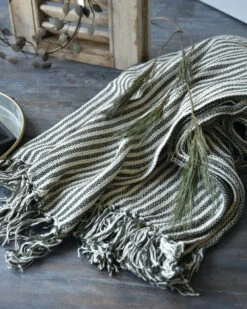 Geweven Sprei Olijfgroen Gebroken Wit Gestreept Met Kwastjes, IB Laursen -Bekend Decoratie Winkel geweven sprei olijfgroen gebroken wit gestreept met kwastjes ib laursen 4