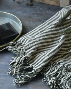 Geweven Sprei Olijfgroen Gebroken Wit Gestreept Met Kwastjes, IB Laursen -Bekend Decoratie Winkel geweven sprei olijfgroen gebroken wit gestreept met kwastjes ib laursen 7