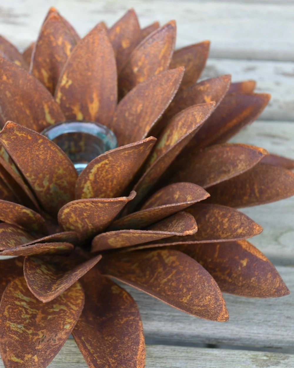Grote Roest Bloem Met Waxinelicht Houder 3 Grote Roest Bloem Met Waxinelicht Houder