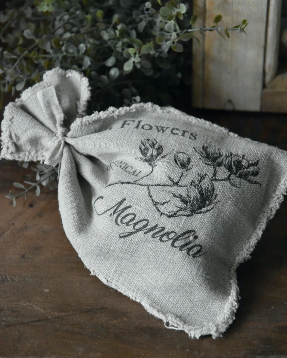 Linnen Geurzakje Met Magnolia Takken, Shabby 3 Linnen Geurzakje Met Magnolia Takken, Shabby