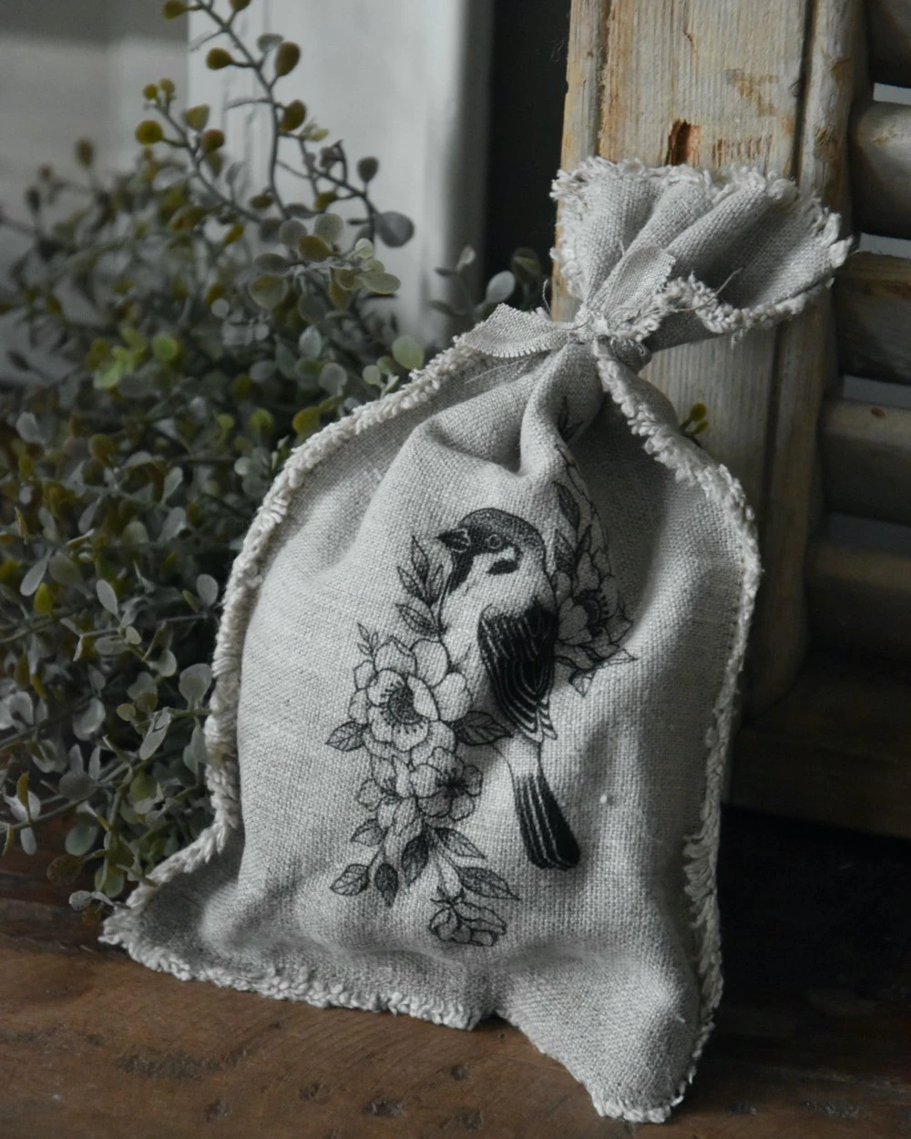 Linnen Geurzakje Met Vogel Op Bloesem Tak, Shabby 7 Linnen Geurzakje Met Vogel Op Bloesem Tak, Shabby - Afbeelding 5