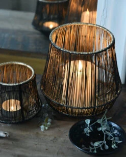 Metalen Draad Windlicht Zwart Goud Groot