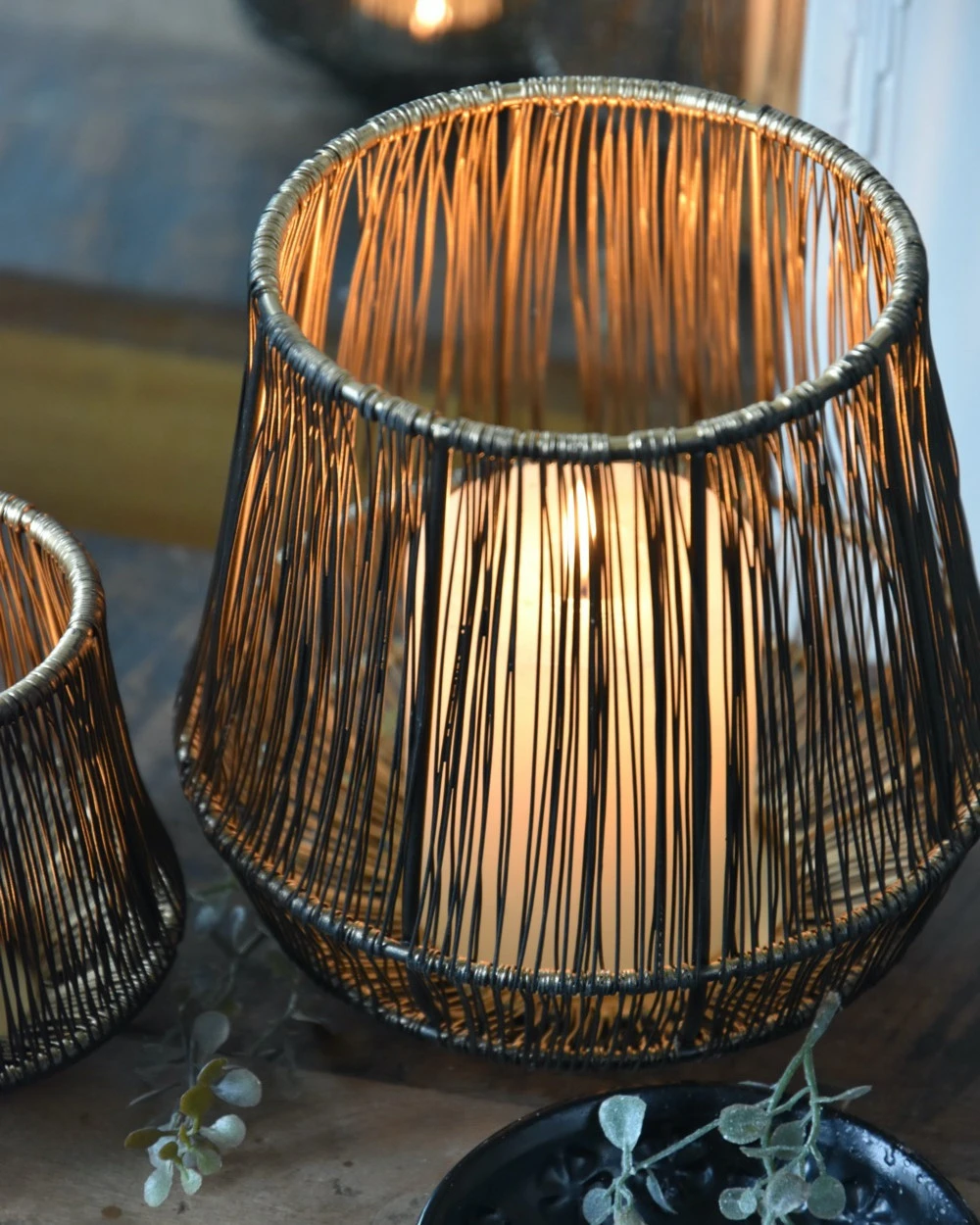 Metalen Draad Windlicht Zwart Goud Groot 6 Metalen Draad Windlicht Zwart Goud Groot - Afbeelding 4