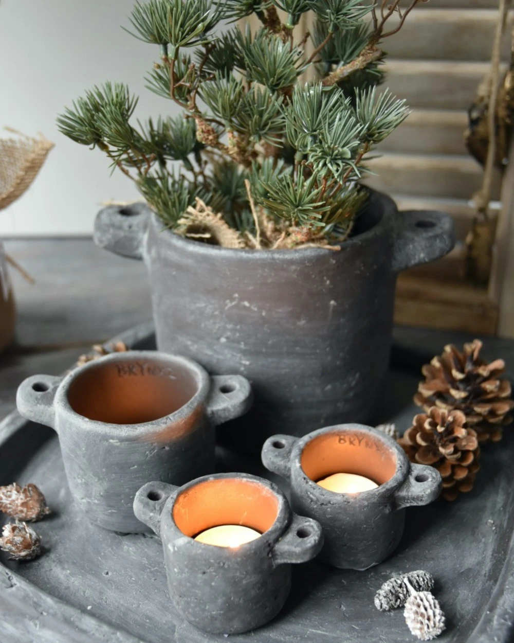 Planter Pot Met Oren Vintage Grijs Groot, Brynxz 3 Planter Pot Met Oren Vintage Grijs Groot, Brynxz