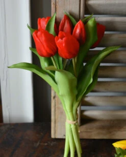 Real Touch Vermeer Tulpen Gemêleerd Rood, Bos 7 Stuks