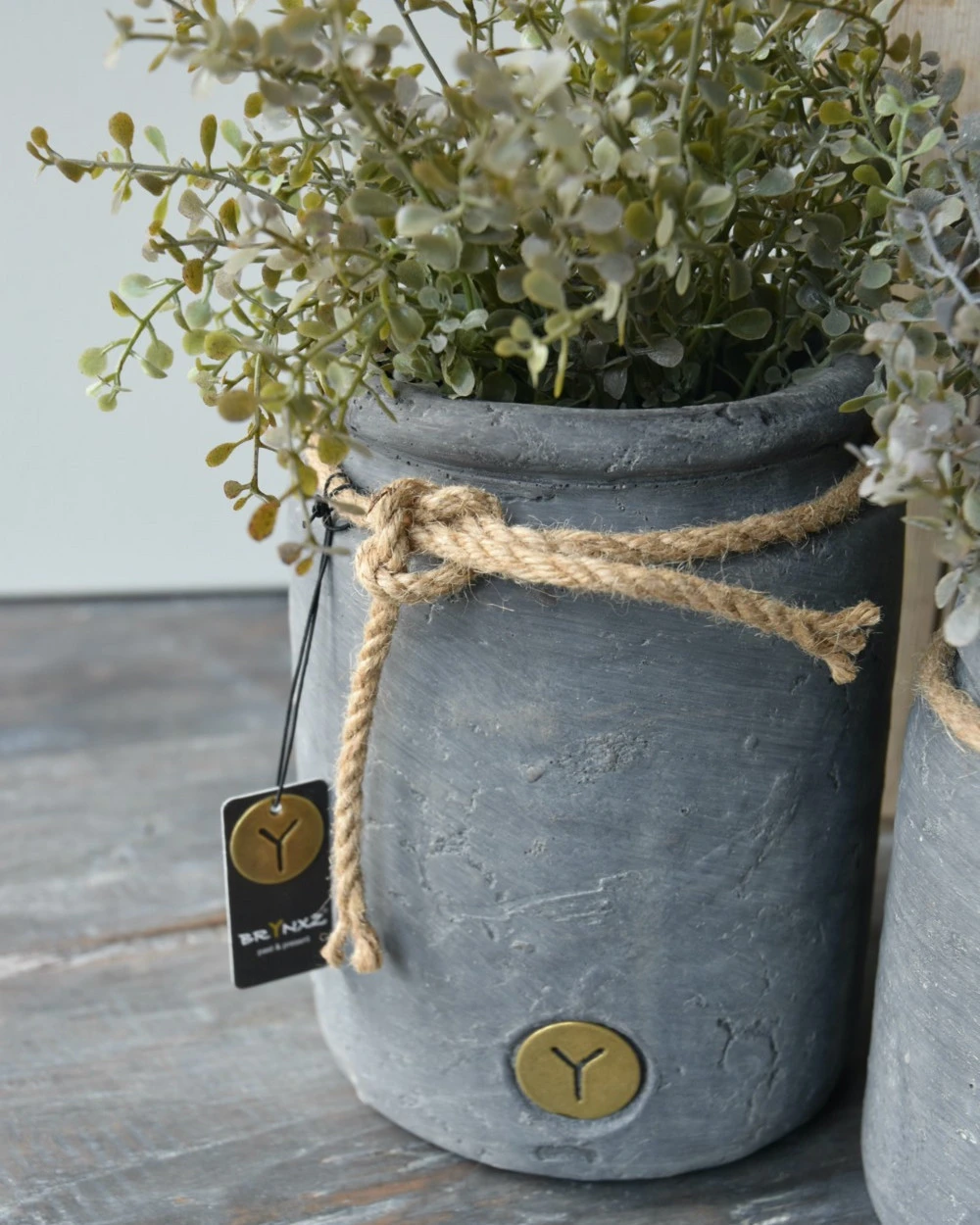 Vintage Grijze Pot Met Dik Touw Groot, Brynxz 3 Vintage Grijze Pot Met Dik Touw Groot, Brynxz