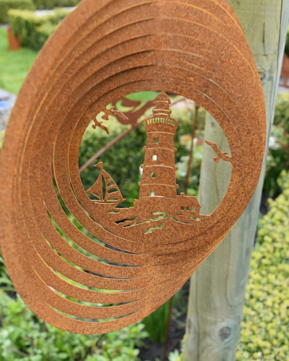 Wind Vanger Rond Vuurtoren Met Bootje En Meeuwen Ecoroest 4 Wind Vanger Rond Vuurtoren Met Bootje En Meeuwen Ecoroest - Afbeelding 2