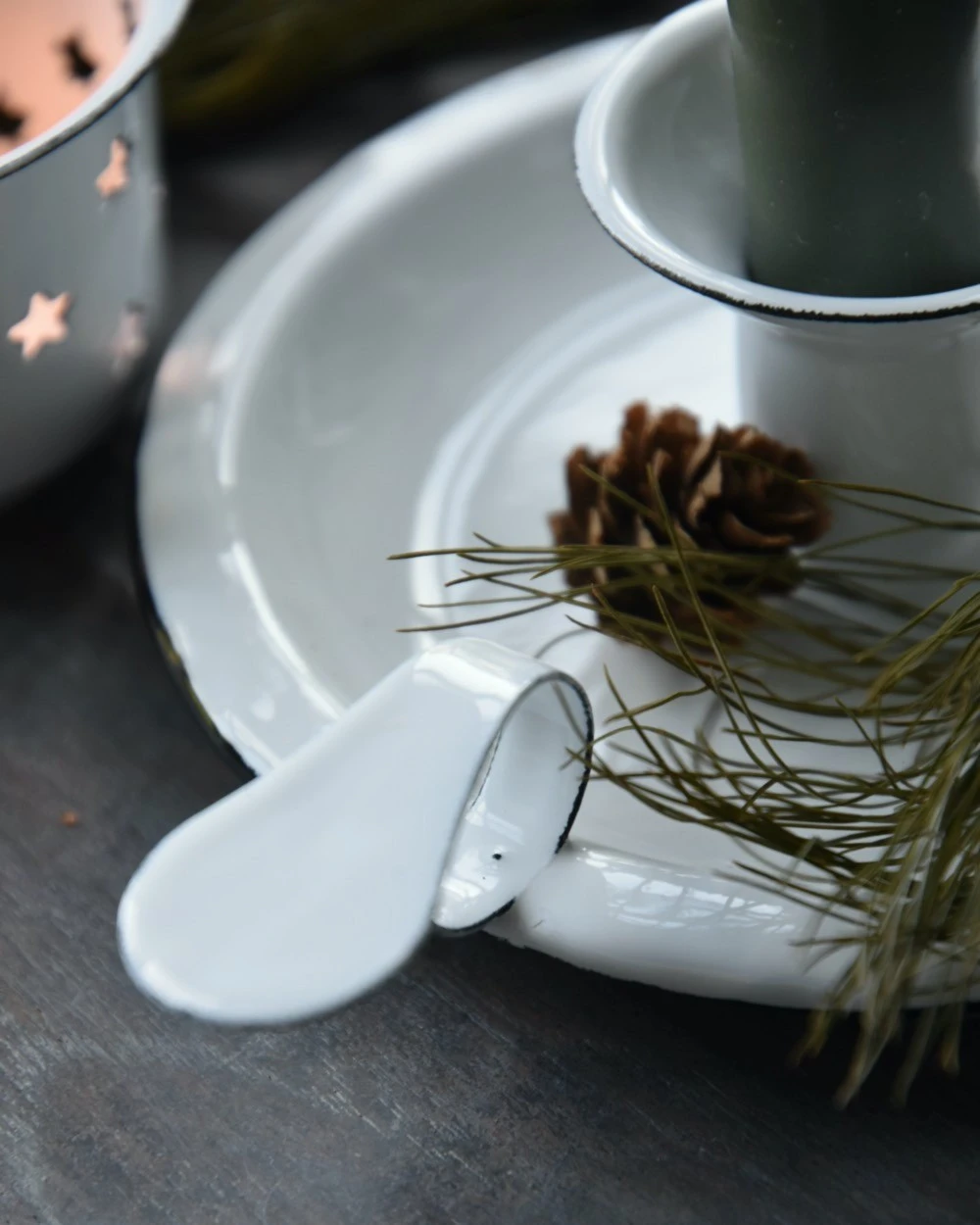 Wit Emaille Kandelaar Met Oor, IB Laursen 6 Wit Emaille Kandelaar Met Oor, IB Laursen - Afbeelding 4