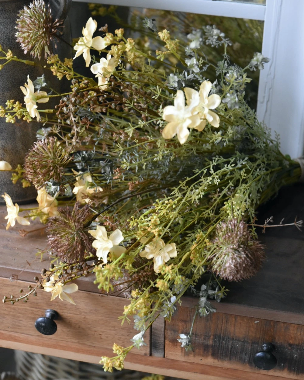 Zijde Pluk Veldboeket In Zacht Geel, Groen En Bruin 6 Zijde Pluk Veldboeket In Zacht Geel, Groen En Bruin - Afbeelding 4