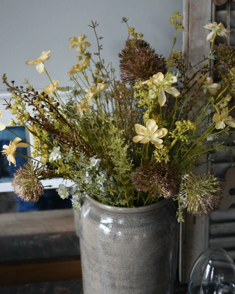 Zijde Pluk Veldboeket In Zacht Geel, Groen En Bruin 3 Zijde Pluk Veldboeket In Zacht Geel, Groen En Bruin